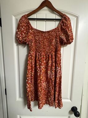 Roxy Rust Floral Mini Dress with Pink & Yellow Accents